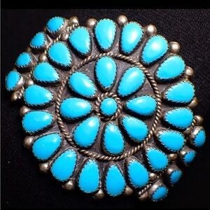 HUGE Southwestern Sterling Silver Cuff Bracelet PETIT POINT TURQUOISE 2” WIDE